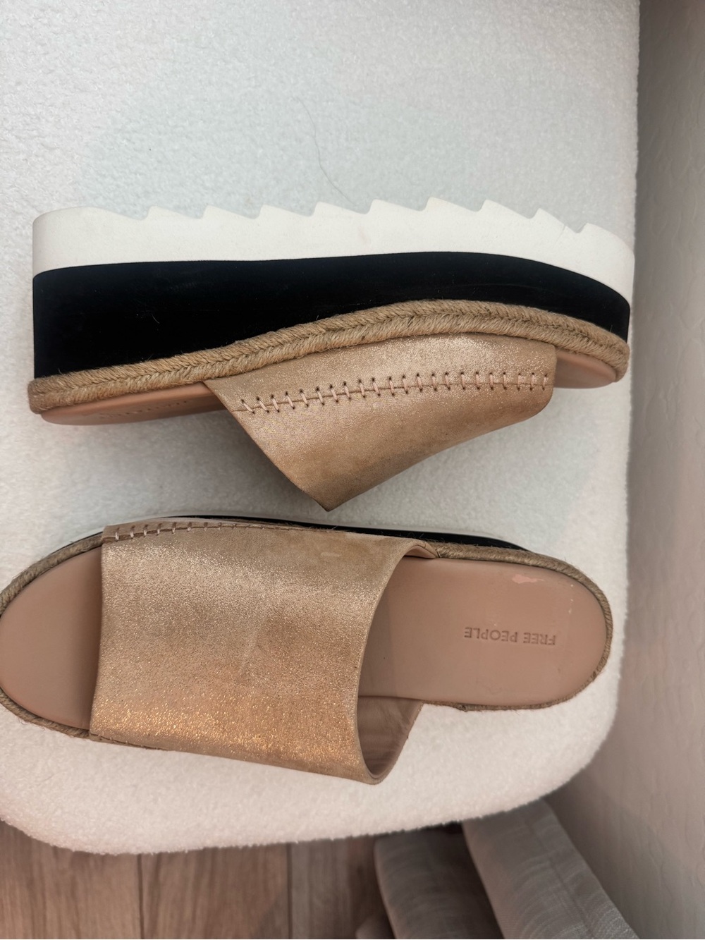 Free People Metallic Gold Slide Platform Mules